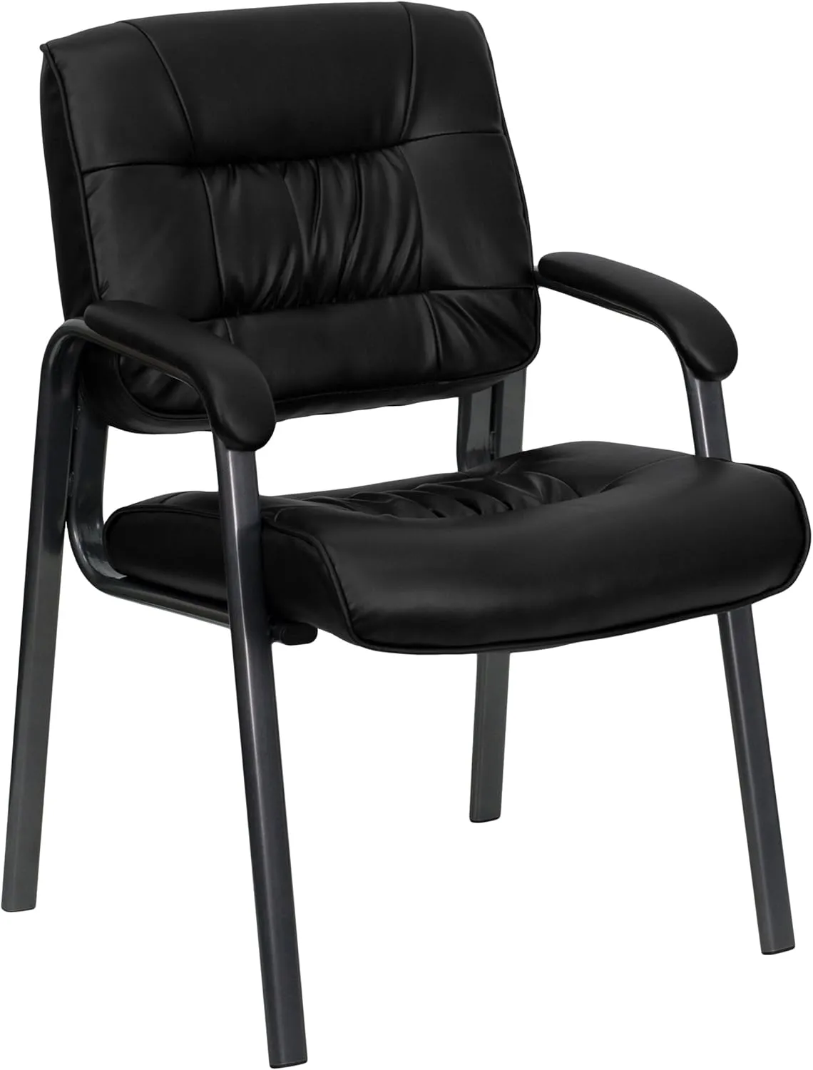 Flash Furniture Haeger Black LeatherSoft Executive Side Reception Chair with Titanium Gray Powder Coated Frame