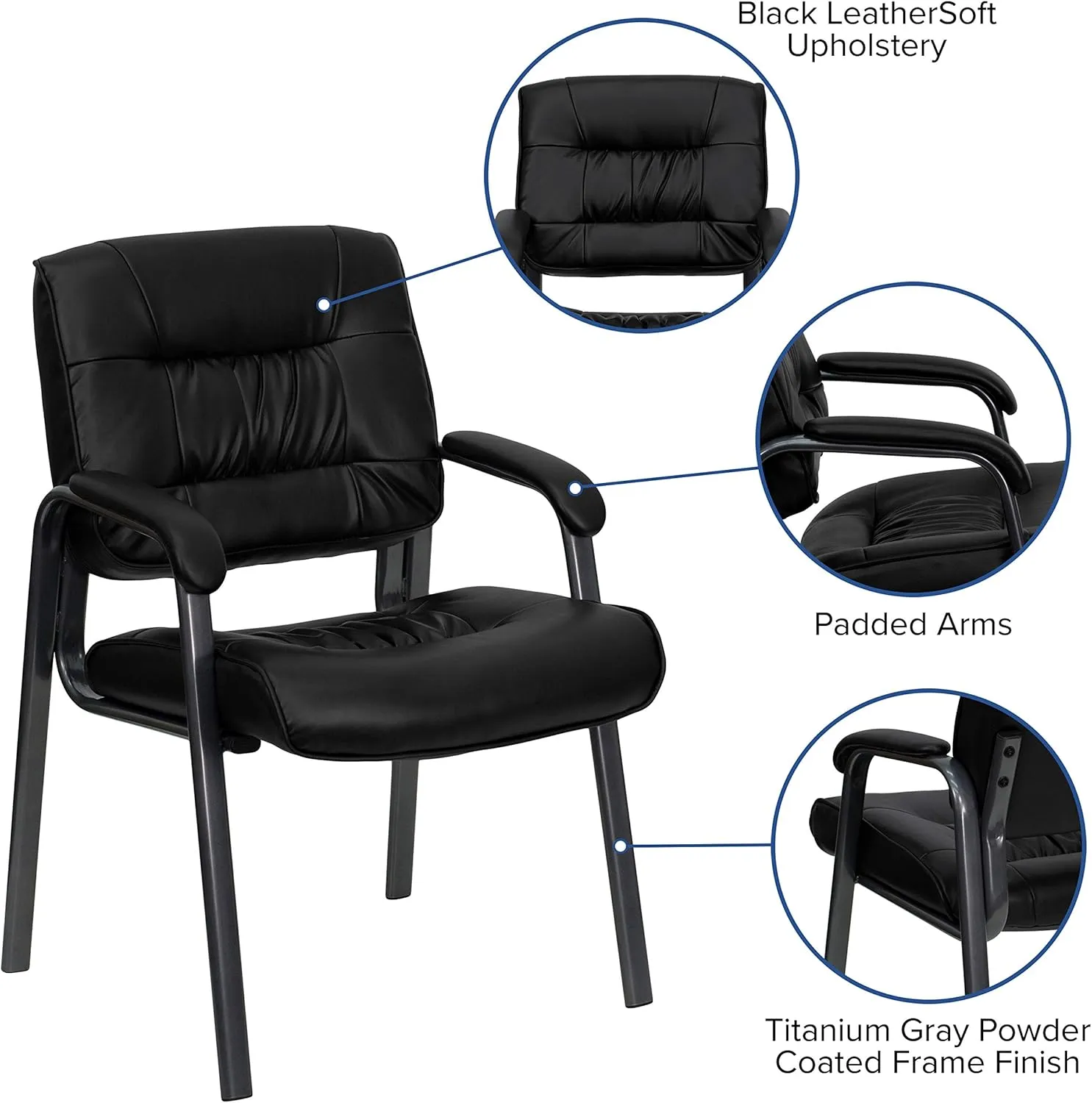 Flash Furniture Haeger Black LeatherSoft Executive Side Reception Chair with Titanium Gray Powder Coated Frame