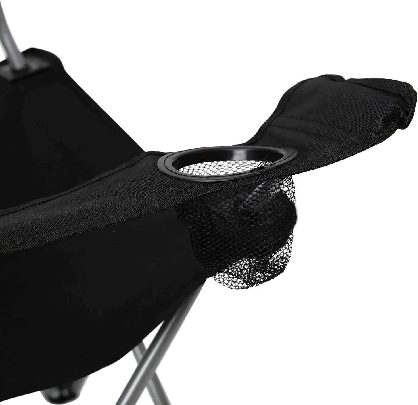 Flash Furniture Portable Folding Camping and Sports Chair with Armrest Cupholder - Portable Black Indoor/Outdoor Fishing Chair - Extra Wide Carry Bag