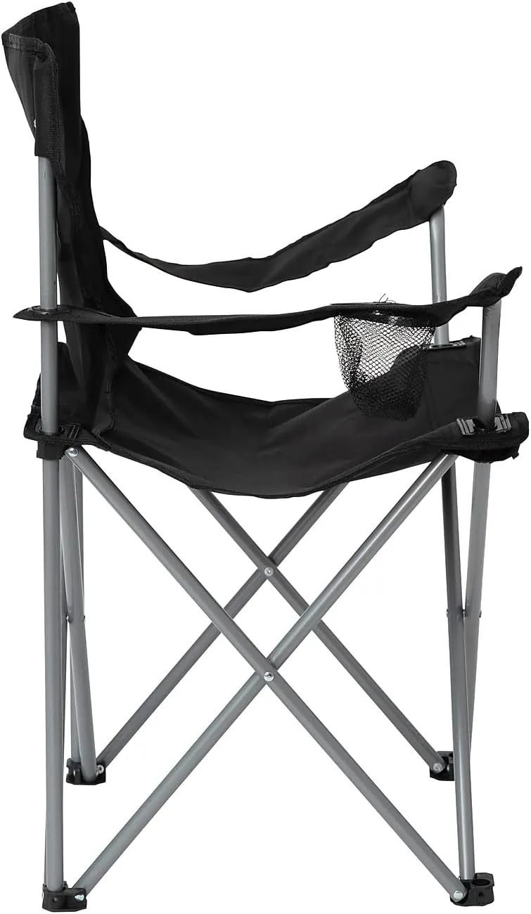 Flash Furniture Portable Folding Camping and Sports Chair with Armrest Cupholder - Portable Black Indoor/Outdoor Fishing Chair - Extra Wide Carry Bag