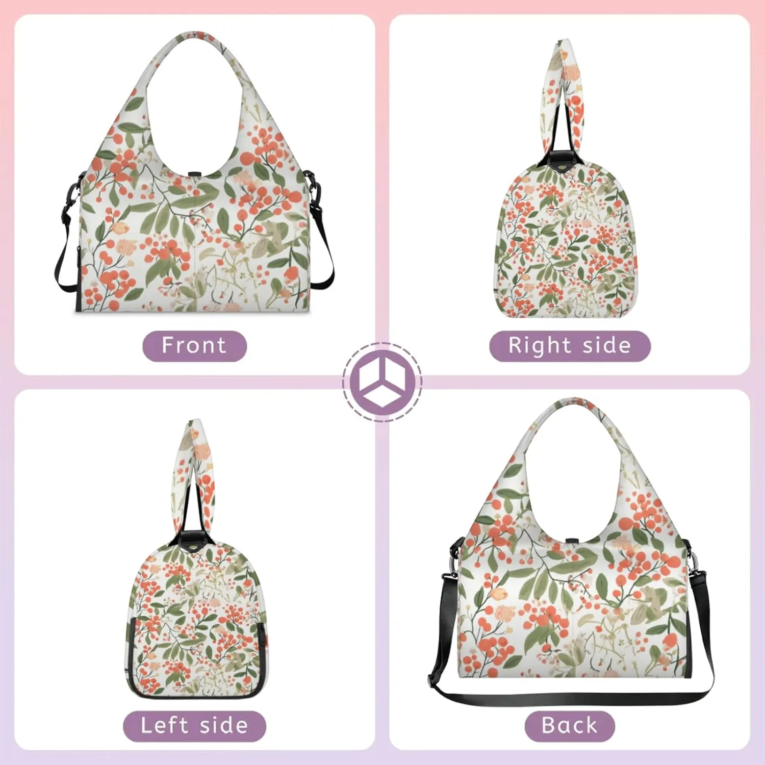 Flowers Pattern Paper Gym Bag Yoga Mat Tote for Women with Shoes Compartment Lightweight Duffle Travel Carrier Wet Dry Storage Pockets Adjustable Pilates Mats Shoulder Bags for Sport Swim