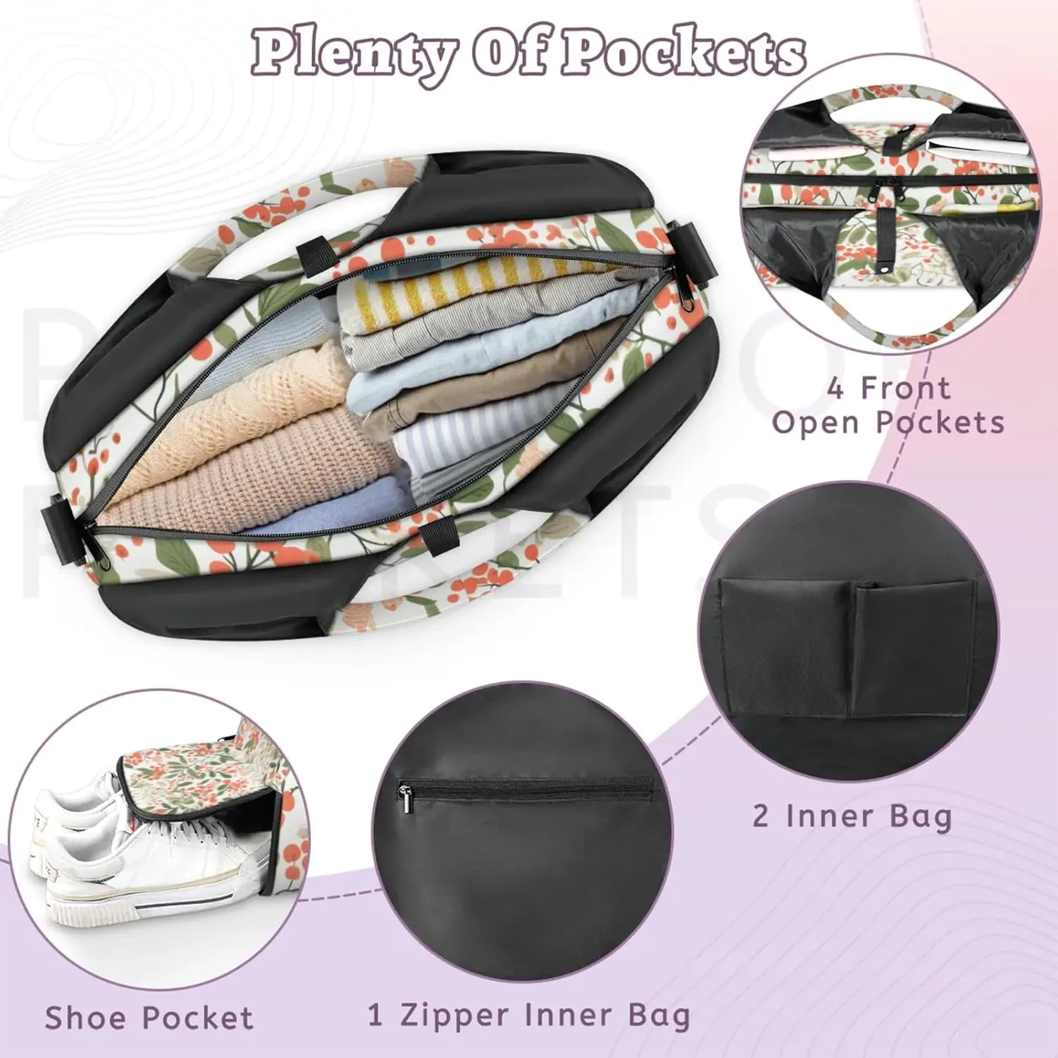 Flowers Pattern Paper Gym Bag Yoga Mat Tote for Women with Shoes Compartment Lightweight Duffle Travel Carrier Wet Dry Storage Pockets Adjustable Pilates Mats Shoulder Bags for Sport Swim