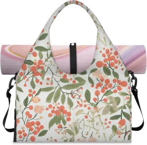 Flowers Pattern Paper Gym Bag Yoga Mat Tote for Women with Shoes Compartment Lightweight Duffle Travel Carrier Wet Dry Storage Pockets Adjustable Pilates Mats Shoulder Bags for Sport Swim