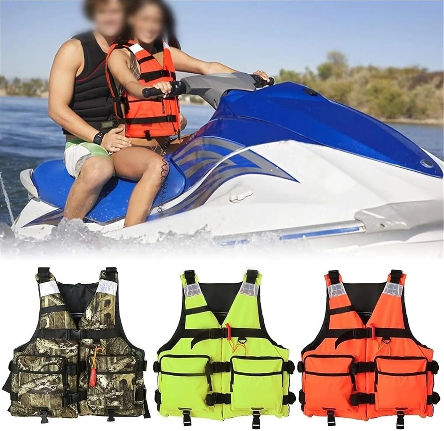 Fly Fishing Vest with Adjustable Belt, Whistle, Fishing Jackets for Water Sports