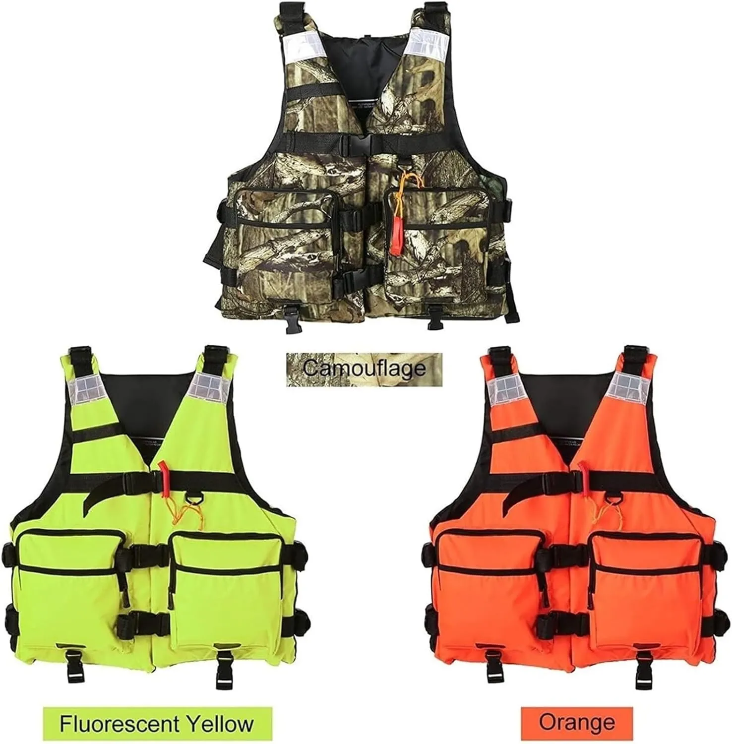 Fly Fishing Vest with Adjustable Belt, Whistle, Fishing Jackets for Water Sports