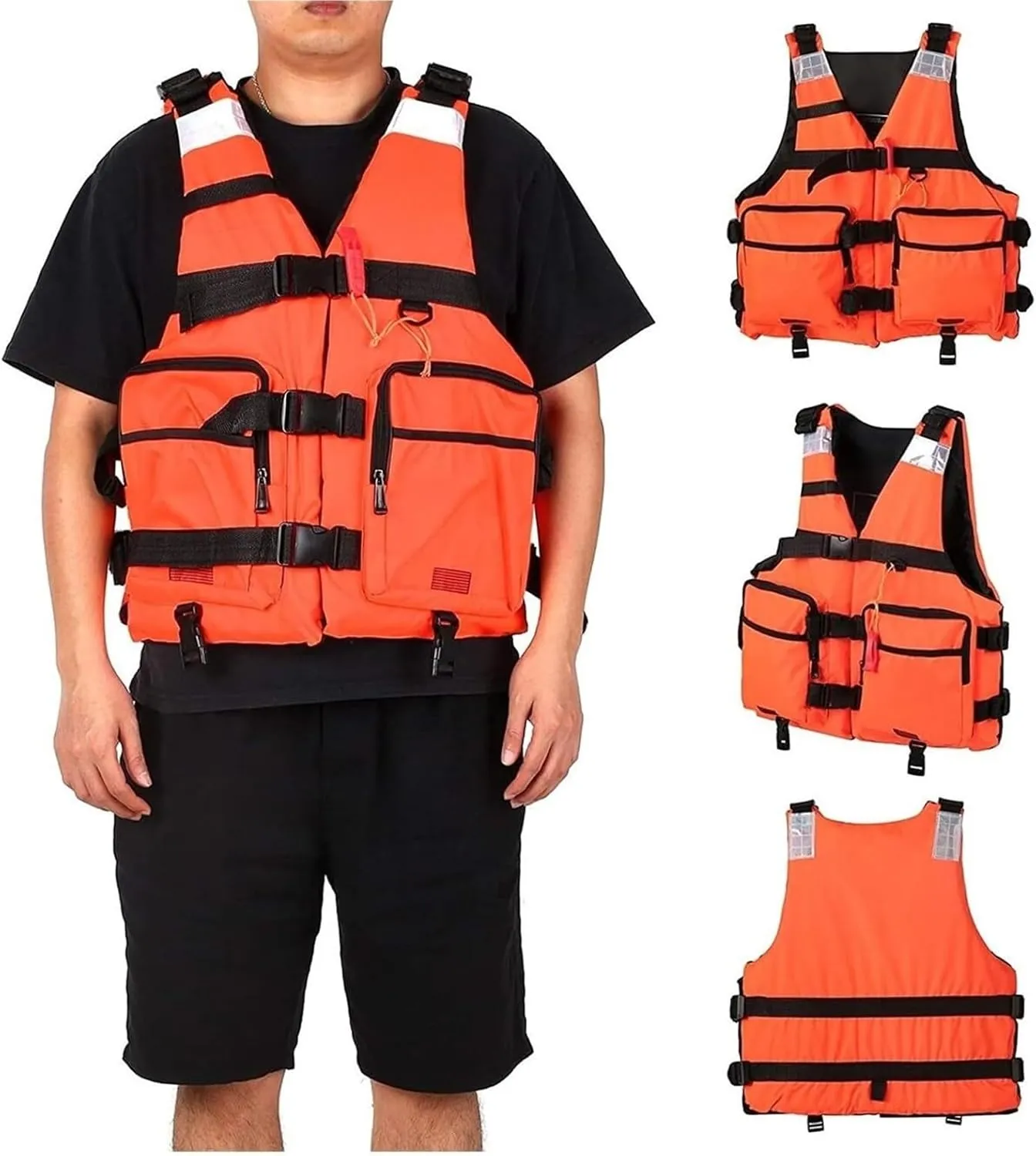 Fly Fishing Vest with Adjustable Belt, Whistle, Fishing Jackets for Water Sports