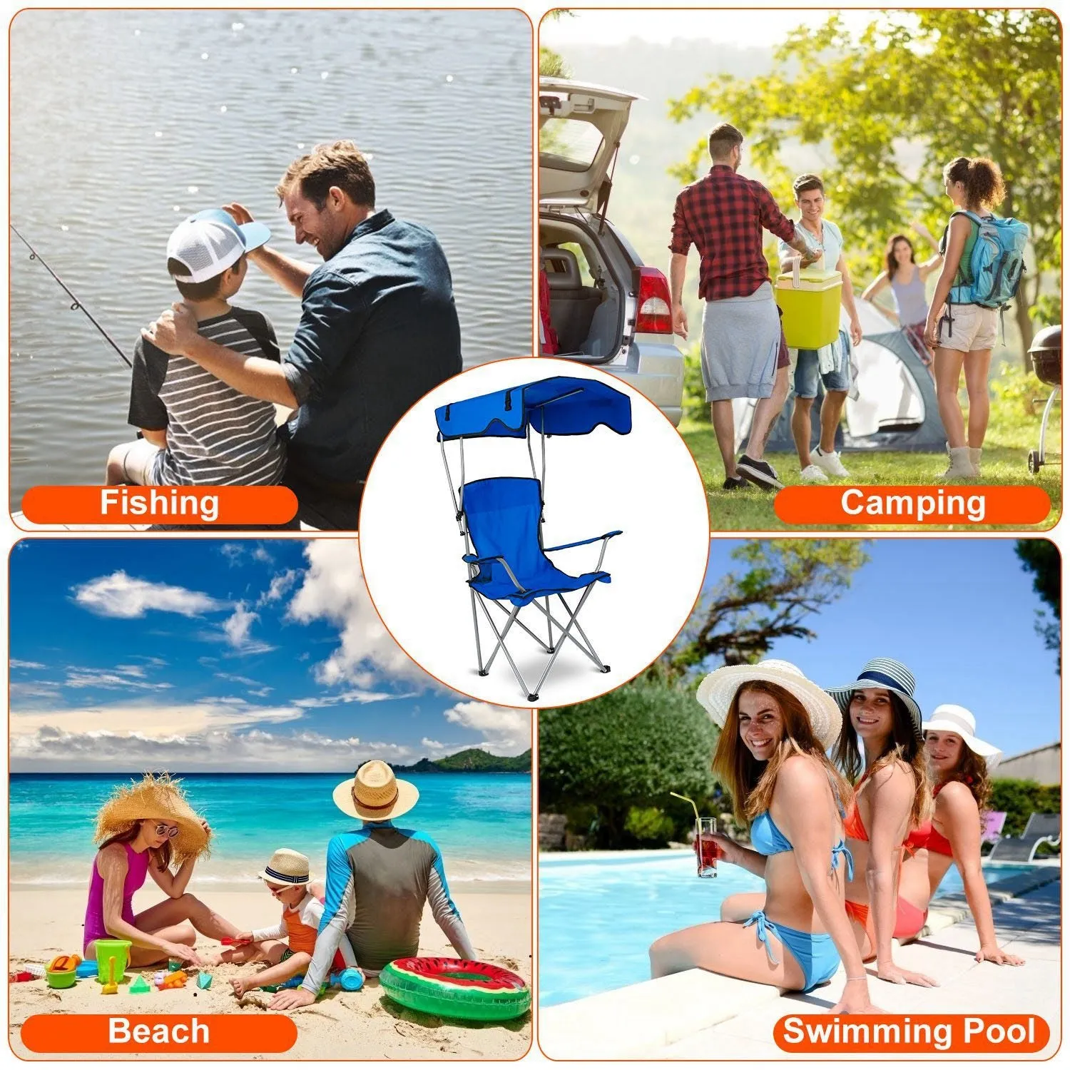 Foldable Beach Canopy Lawn Chair