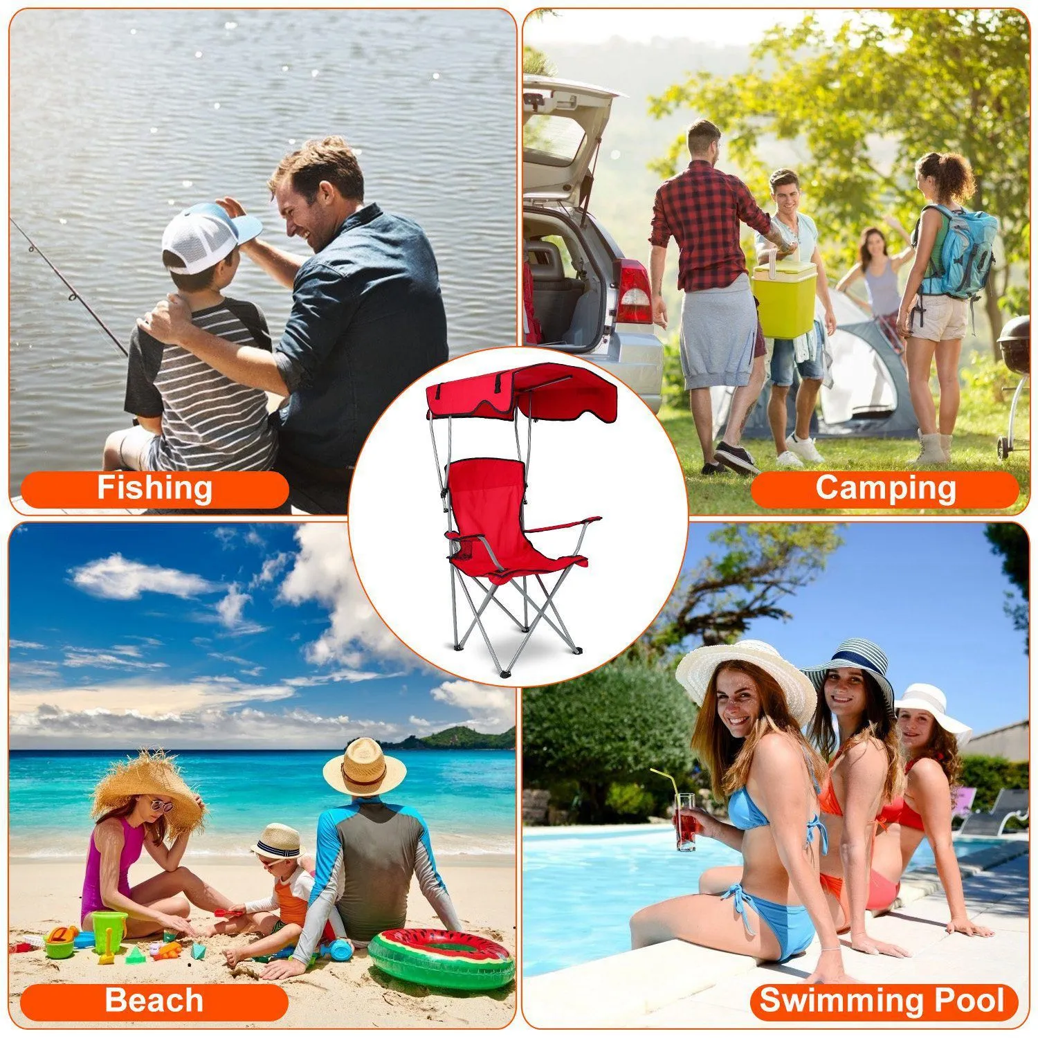 Foldable Beach Canopy Lawn Chair