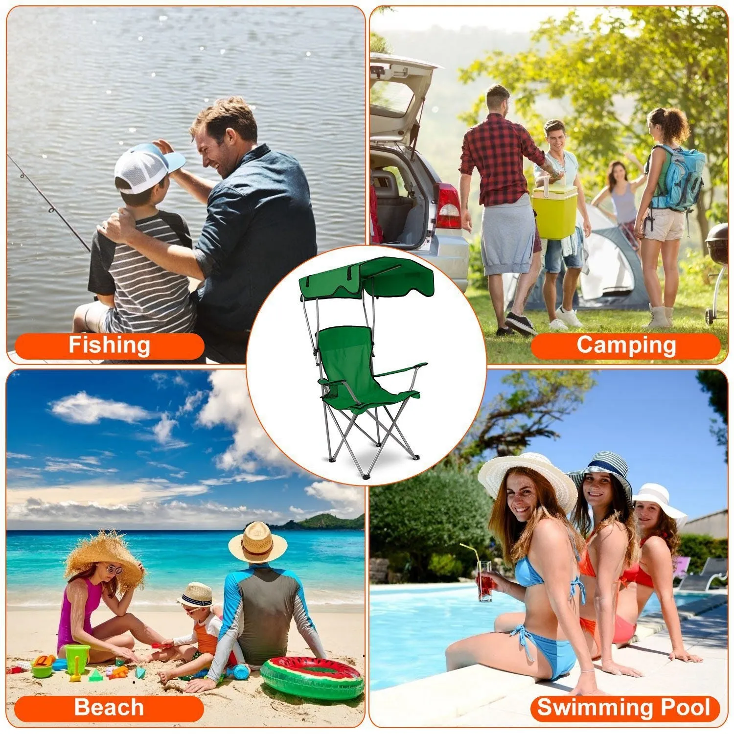 Foldable Beach Canopy Lawn Chair