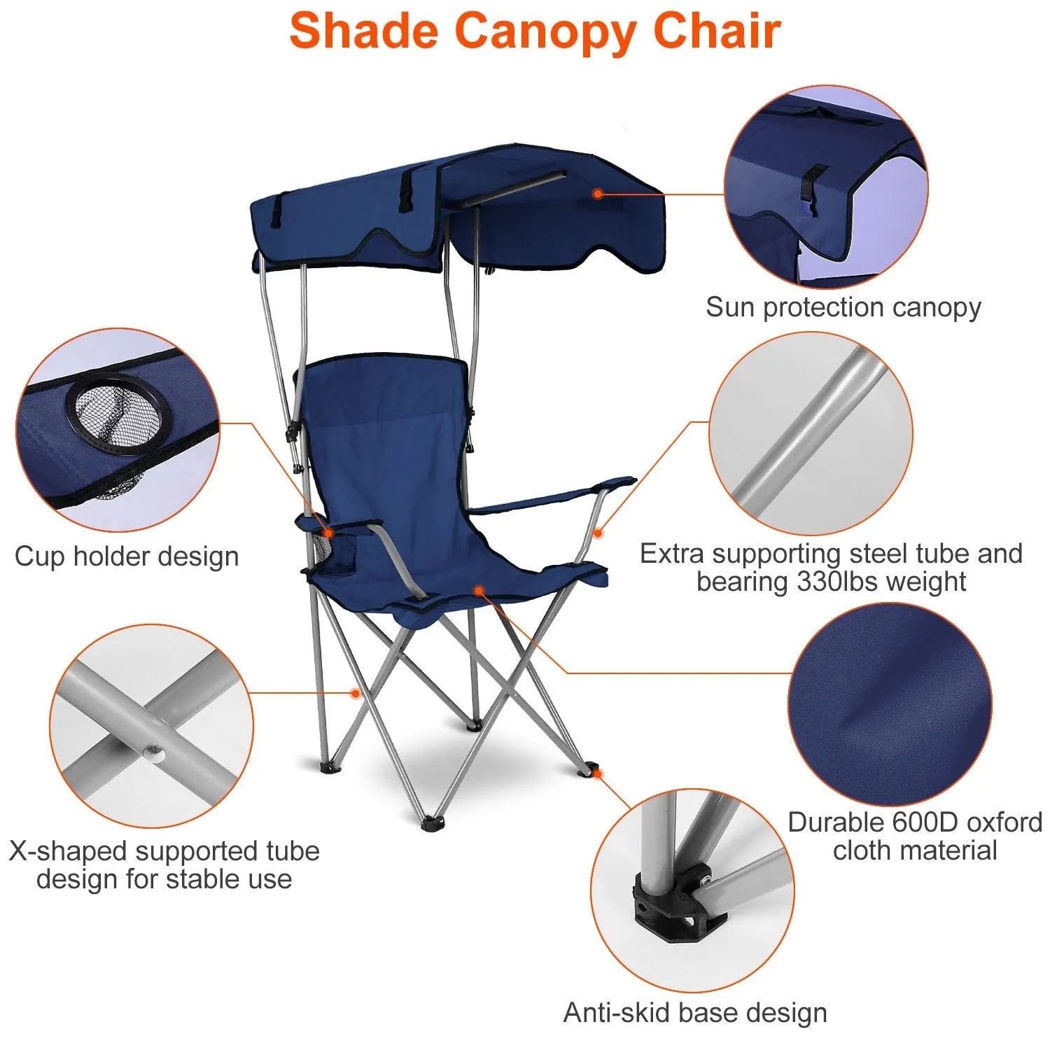 Foldable Beach Canopy Lawn Chair