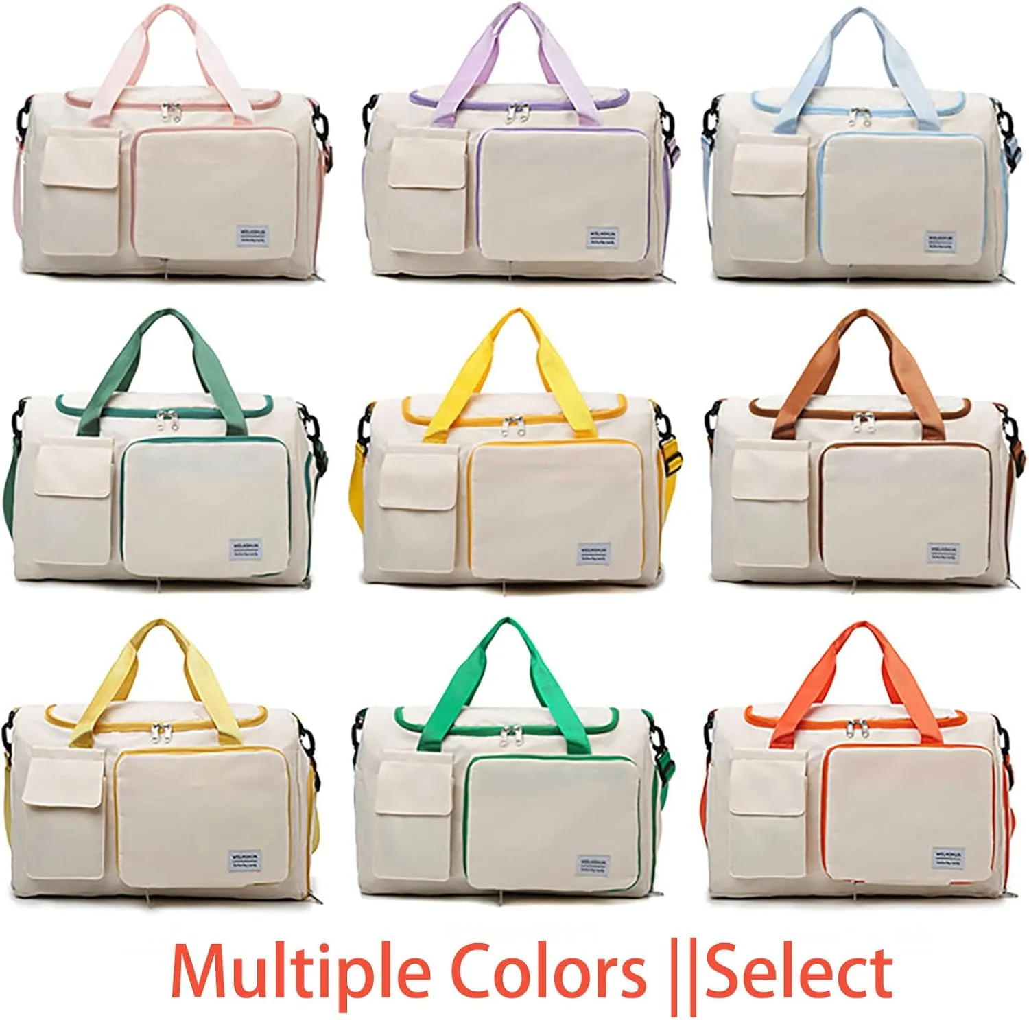 Foldable Tote Travel Duffel Bag Dry Wet Separation Sports Duffle Bag with Shoes Compartment Weekender Overnight Bag for Women (White Lightgreen)