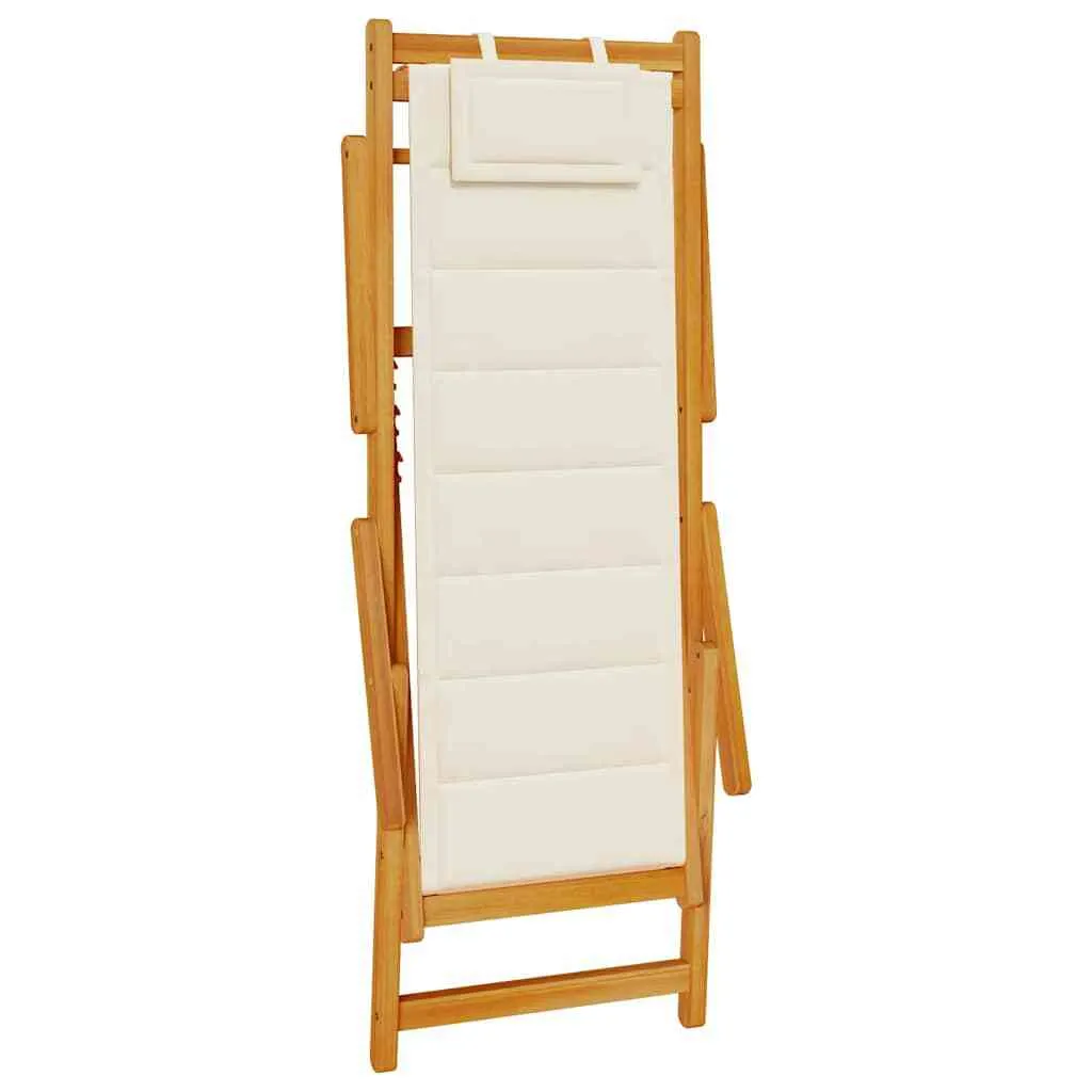 Folding Beach Chair with Armrests Cream Acacia Wood & Textilene