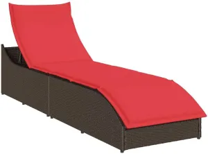 Folding Sun Lounger with Cushion and Storage Brown Poly Rattancamping Chairs Patio Chairs Tanning Chair Recliner chairSuitable for Gardens, courtyards