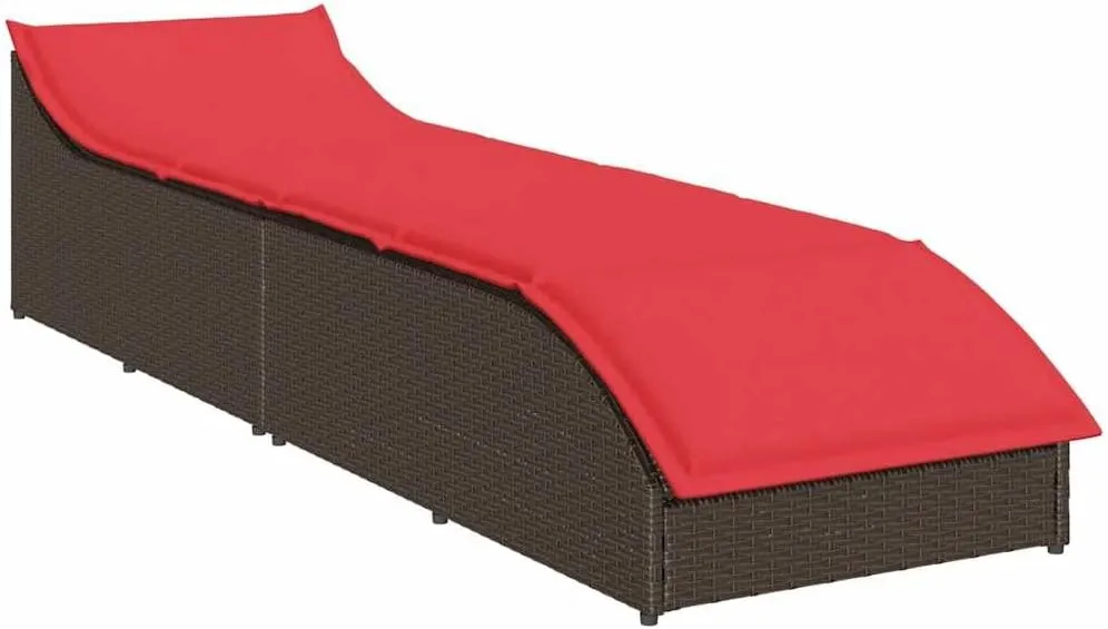 Folding Sun Lounger with Cushion and Storage Brown Poly Rattancamping Chairs Patio Chairs Tanning Chair Recliner chairSuitable for Gardens, courtyards