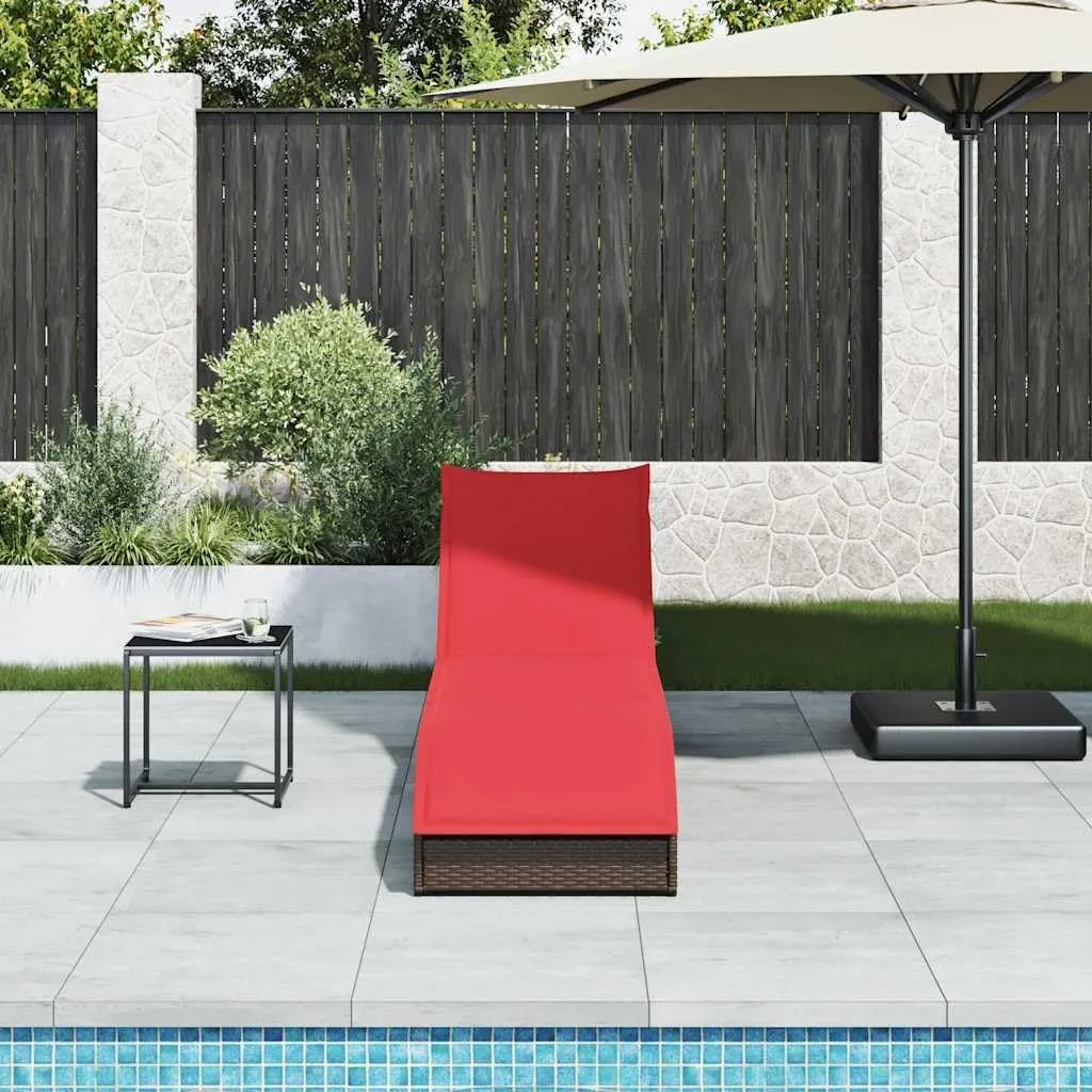 Folding Sun Lounger with Cushion and Storage Brown Poly Rattancamping Chairs Patio Chairs Tanning Chair Recliner chairSuitable for Gardens, courtyards