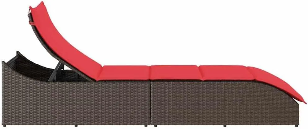 Folding Sun Lounger with Cushion and Storage Brown Poly Rattancamping Chairs Patio Chairs Tanning Chair Recliner chairSuitable for Gardens, courtyards