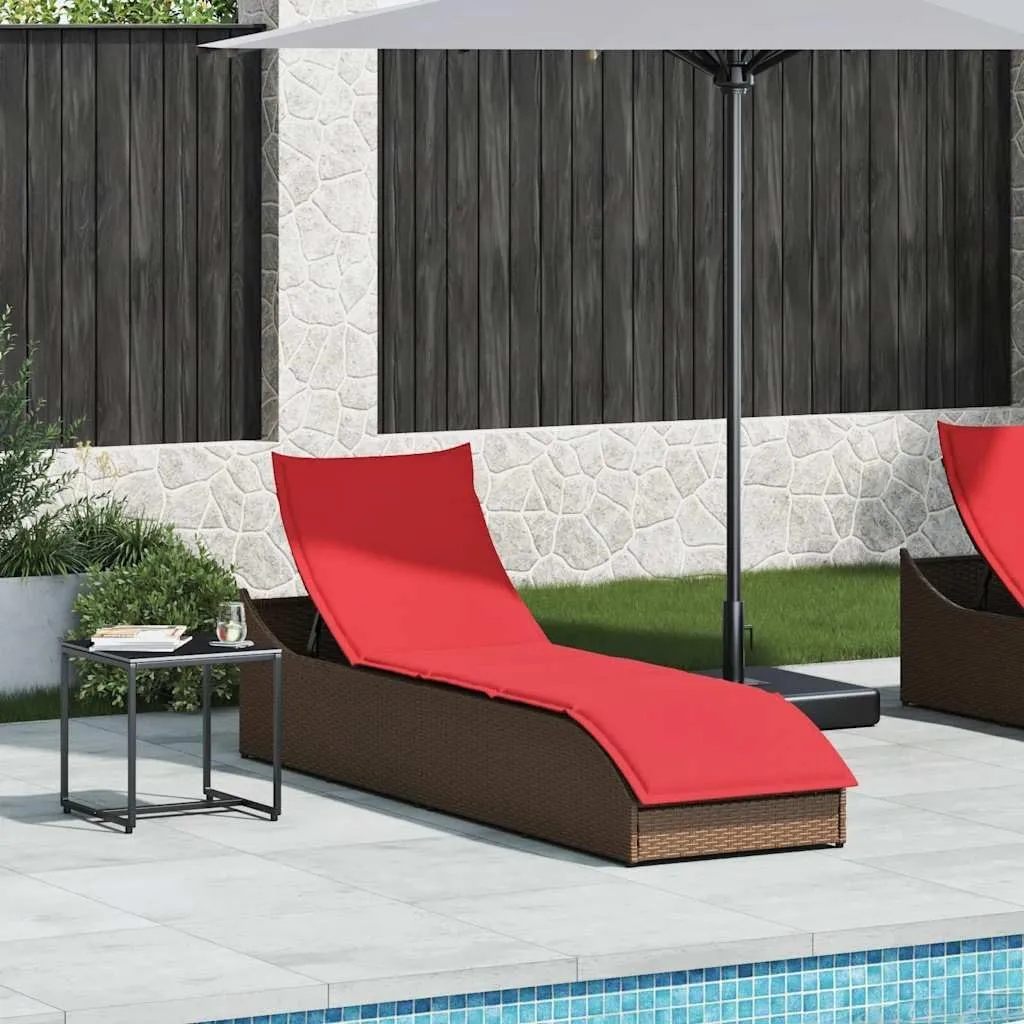 Folding Sun Lounger with Cushion and Storage Brown Poly Rattancamping Chairs Patio Chairs Tanning Chair Recliner chairSuitable for Gardens, courtyards