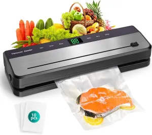 Food Saver Vacuum Sealer Machine, 6-in-1 Powerful Vac Pack Machine, Bag Sealer, Dry/Moist Food Sealer, Pressure-Resistant and Durable Stainless Steel, with Cutter and 20Pcs Bags