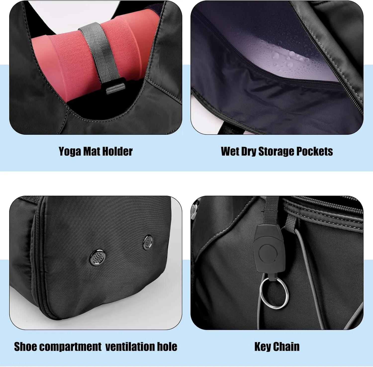 Forestfish Gym Bag For Women With Yoga Mat Holder & Shoe Compartment & Wet Dry Storage Pocket & Adjustable Strap