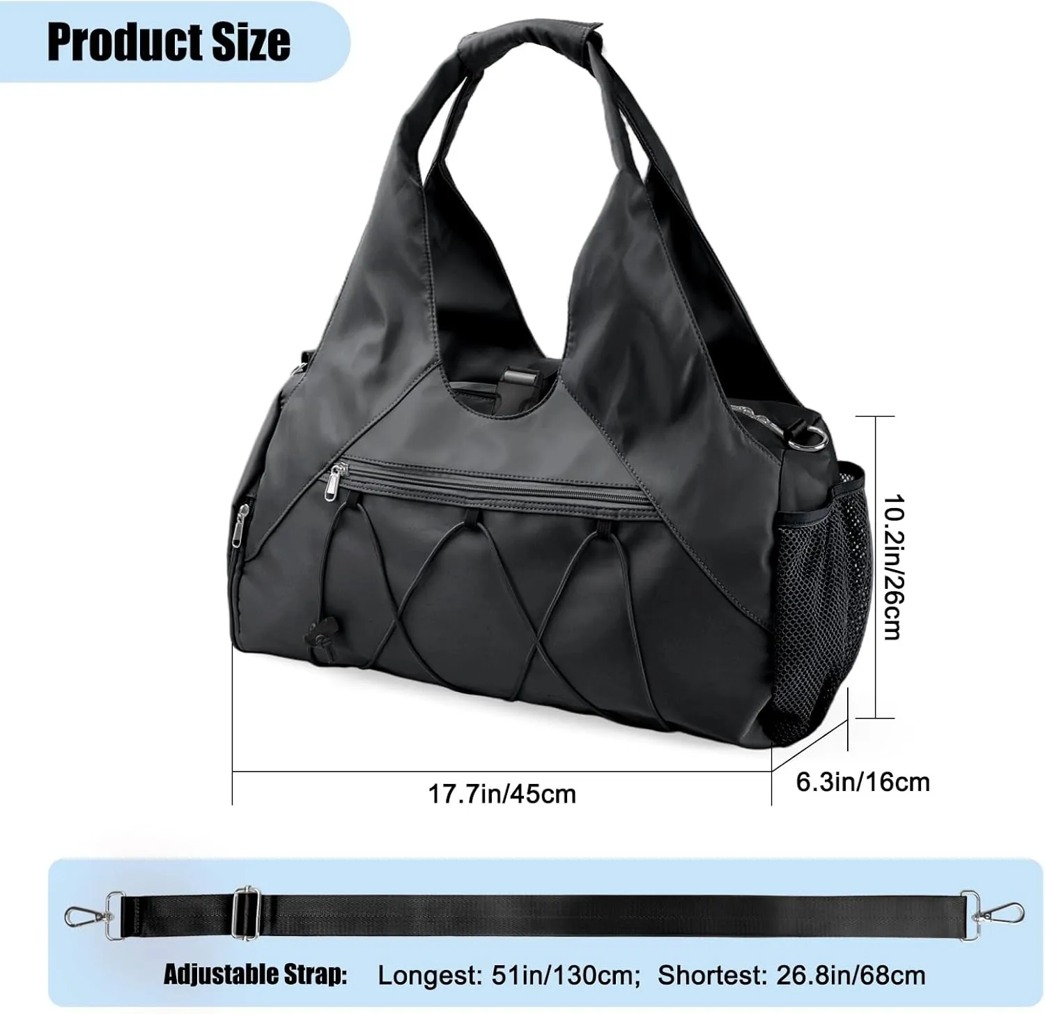 Forestfish Gym Bag For Women With Yoga Mat Holder & Shoe Compartment & Wet Dry Storage Pocket & Adjustable Strap