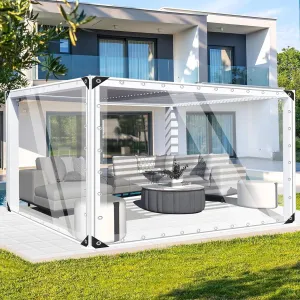 FoundGo 8' x 10' Clear Tarps Heavy Duty PVC Vinyl 20 Mil Thick Tarpaulin Glass Tarpaulin with Metal Grommets，Protects Against Water, UV-Ray, Tear, Cold Weather Resistan for Greenhouse Balcony Garden