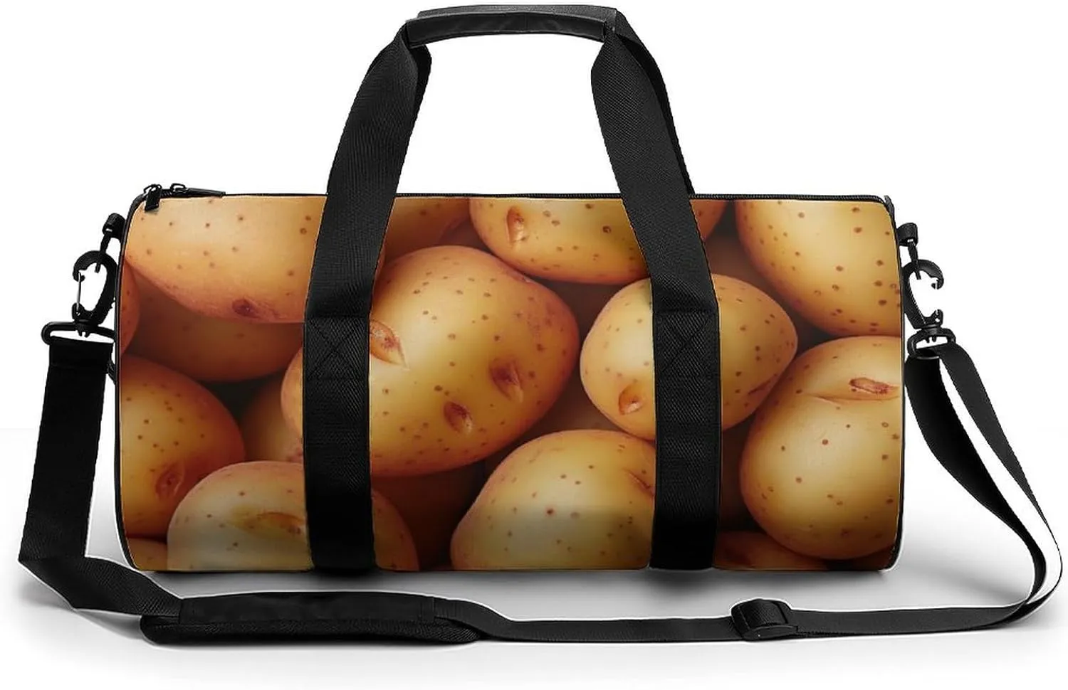 Fresh Potatoes Spread All over The Screen Travel Gym Bag for Women Men Cute Style Cylindrical Duffle Bag Sport Workout Bag with Shoulder Strap