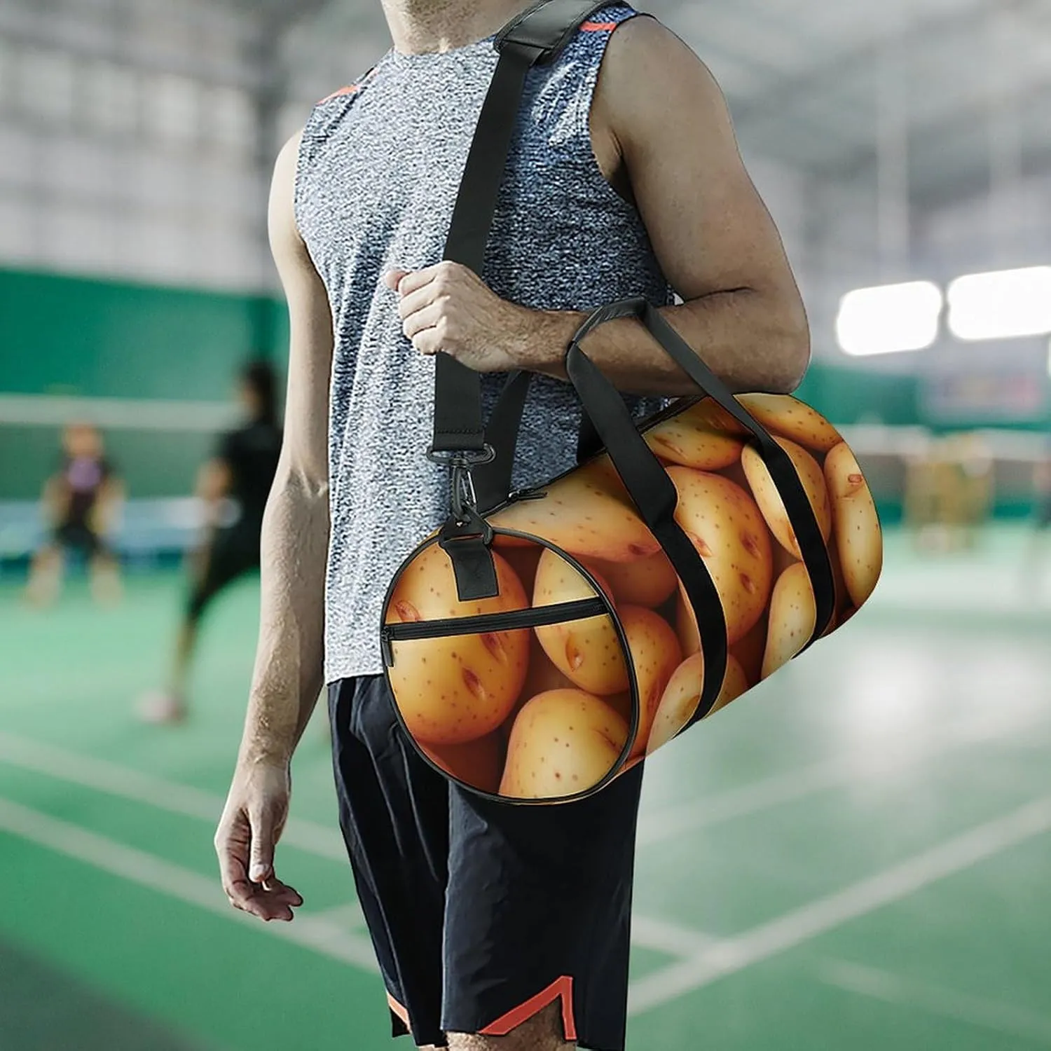 Fresh Potatoes Spread All over The Screen Travel Gym Bag for Women Men Cute Style Cylindrical Duffle Bag Sport Workout Bag with Shoulder Strap