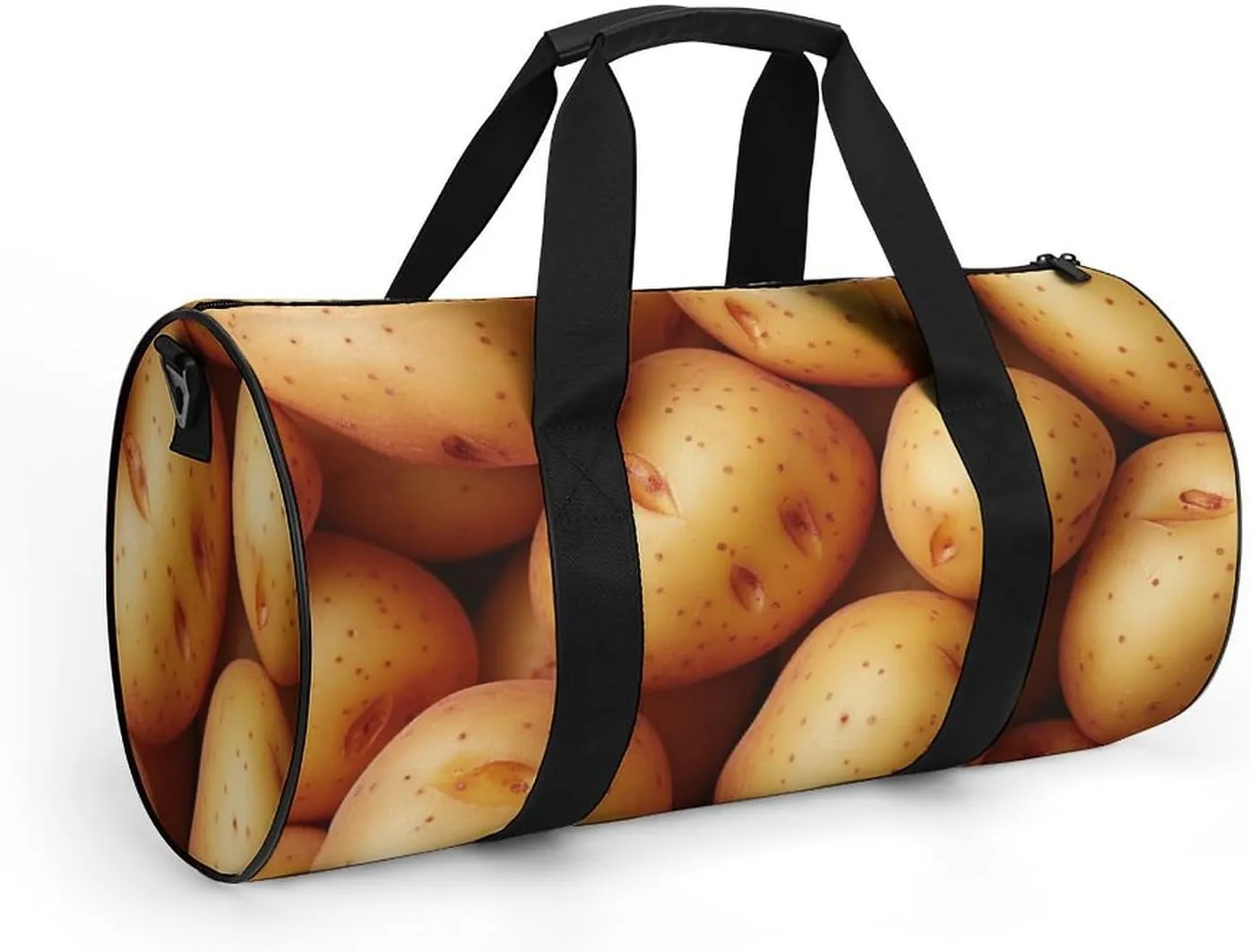 Fresh Potatoes Spread All over The Screen Travel Gym Bag for Women Men Cute Style Cylindrical Duffle Bag Sport Workout Bag with Shoulder Strap