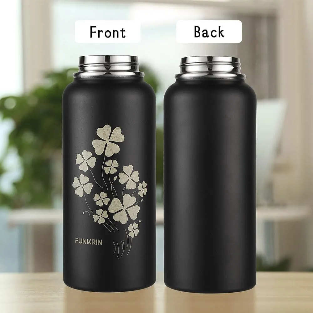 Funkrin Insulated Water Bottle with Straw Lid & Spout Lid, 32oz Personalized Vacuum Stainless Steel Travel Mug, Leak Proof Double Walled Thermos for Hot & Cold Beverages