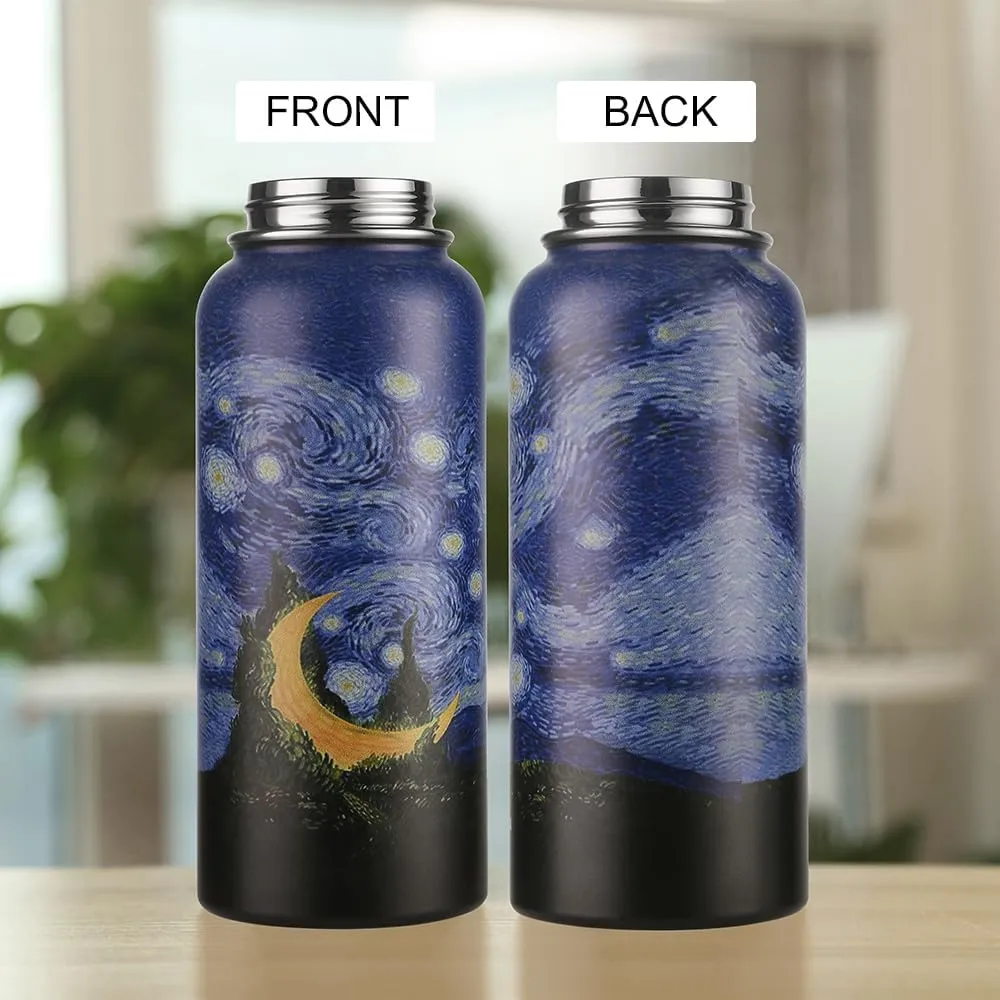 Funkrin Insulated Water Bottle with Straw Lid & Spout Lid, 32oz Personalized Vacuum Stainless Steel Travel Mug, Leak Proof Double Walled Thermos for Hot & Cold Beverages