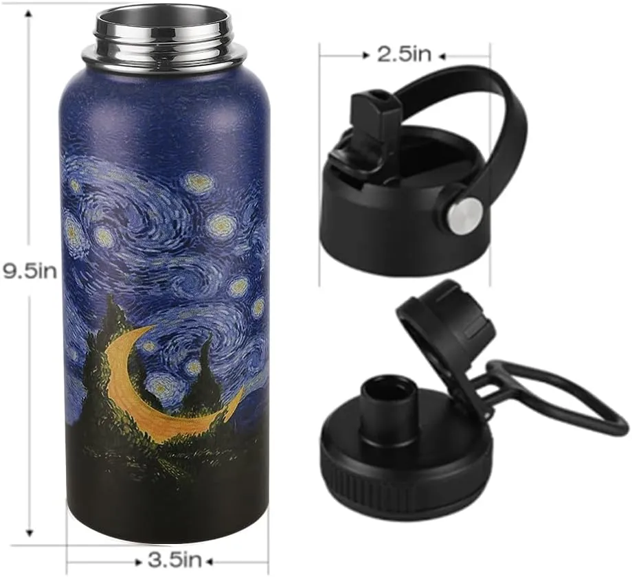 Funkrin Insulated Water Bottle with Straw Lid & Spout Lid, 32oz Personalized Vacuum Stainless Steel Travel Mug, Leak Proof Double Walled Thermos for Hot & Cold Beverages
