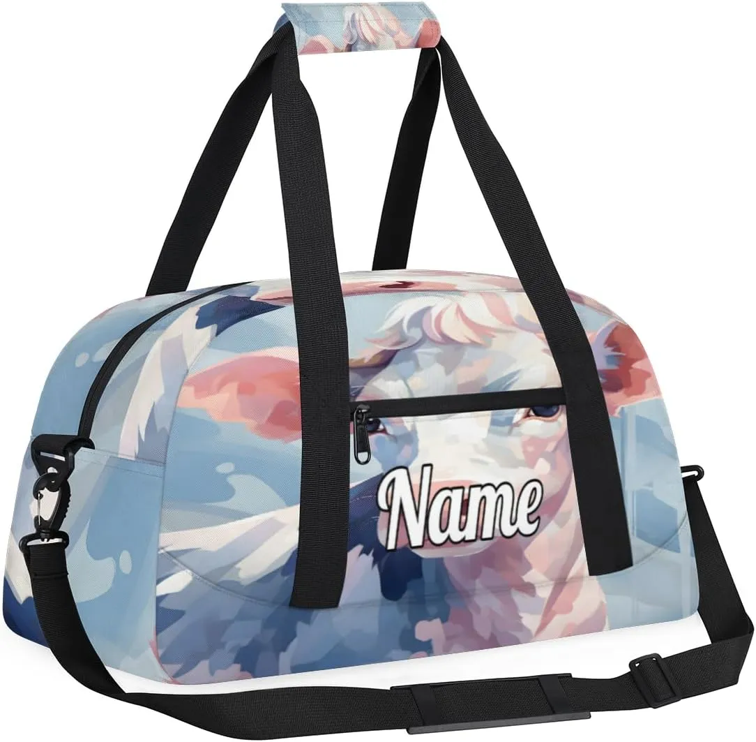 Funny Cattle Custom Name Sport Duffel Bag Dance Bag for Girls Teens Personalized Ballet Bag Gift for Birthday Christmas Helloween