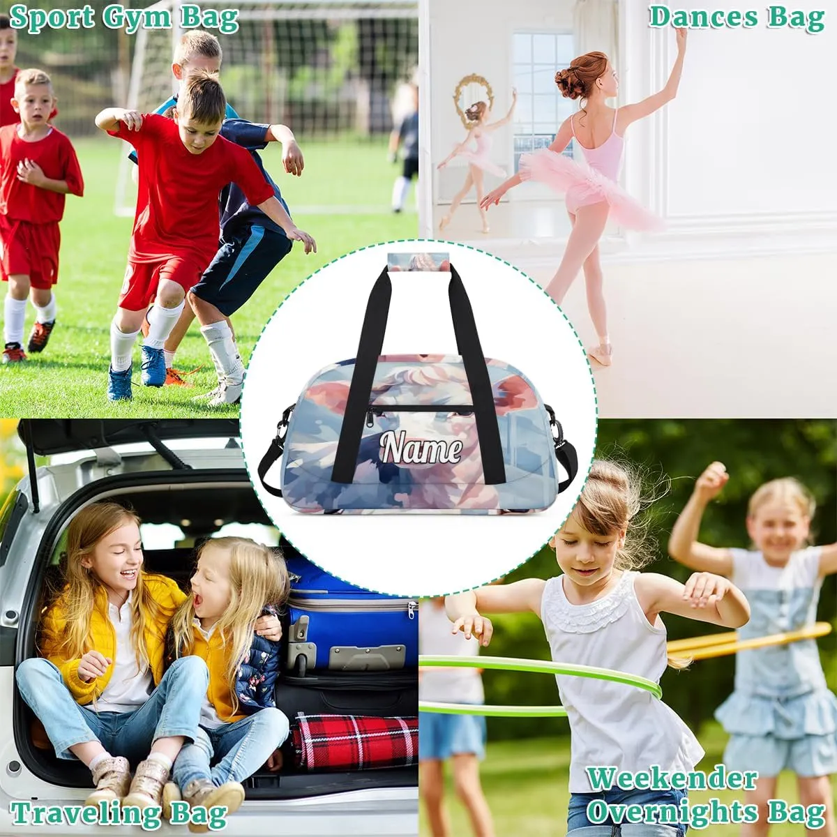 Funny Cattle Custom Name Sport Duffel Bag Dance Bag for Girls Teens Personalized Ballet Bag Gift for Birthday Christmas Helloween