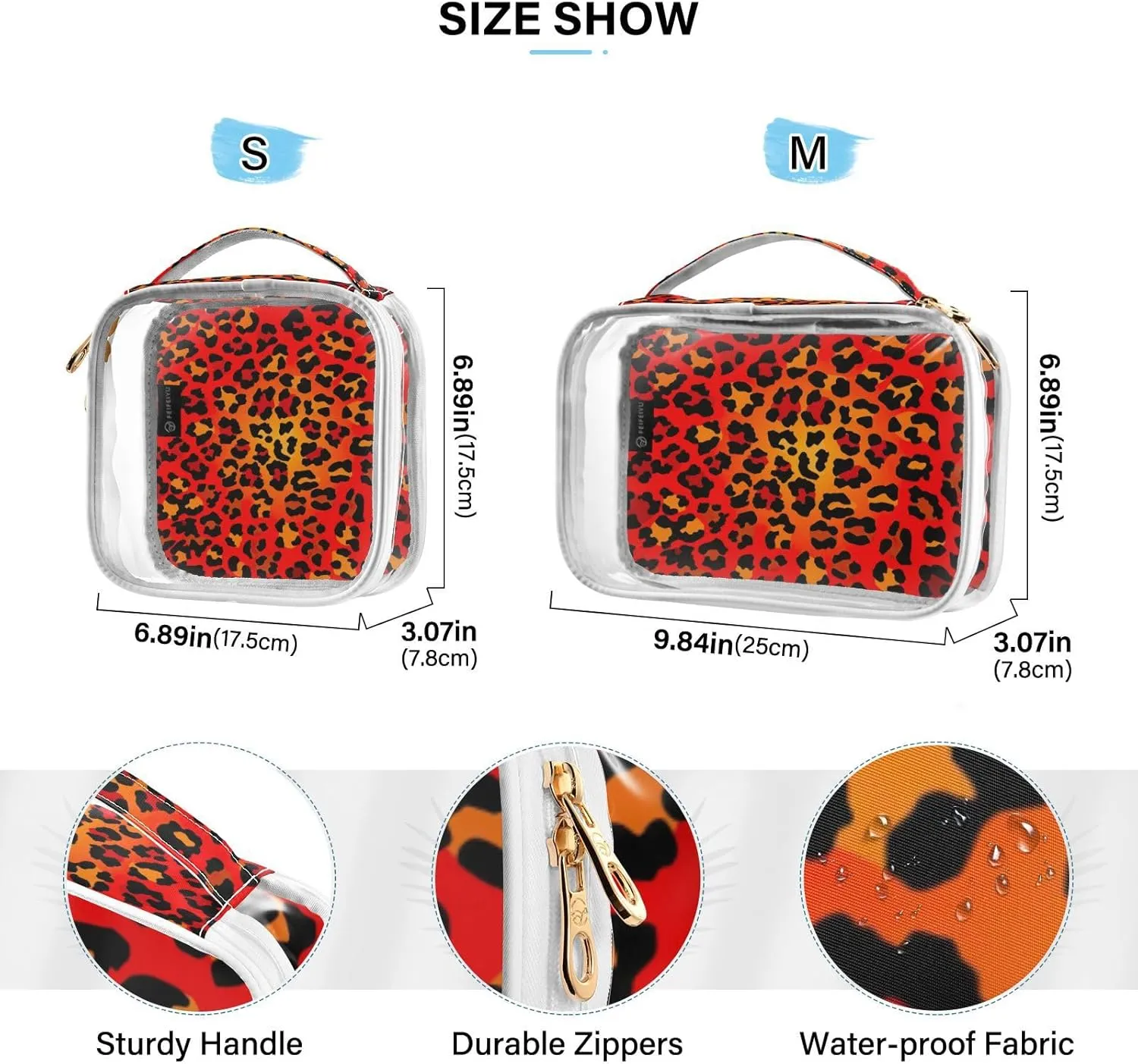 GAIGEO Abstract Leopard 2 Pack Clear Toiletry Bag Set, 2 Pack Makeup Bag, Clear Plastic Toiletry Bags for Traveling