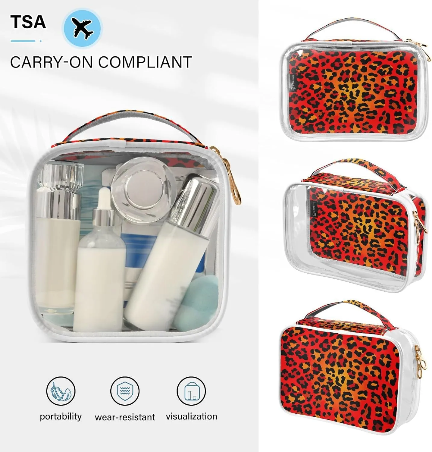 GAIGEO Abstract Leopard 2 Pack Clear Toiletry Bag Set, 2 Pack Makeup Bag, Clear Plastic Toiletry Bags for Traveling