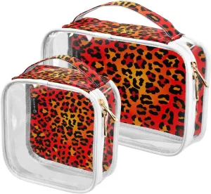 GAIGEO Abstract Leopard 2 Pack Clear Toiletry Bag Set, 2 Pack Makeup Bag, Clear Plastic Toiletry Bags for Traveling