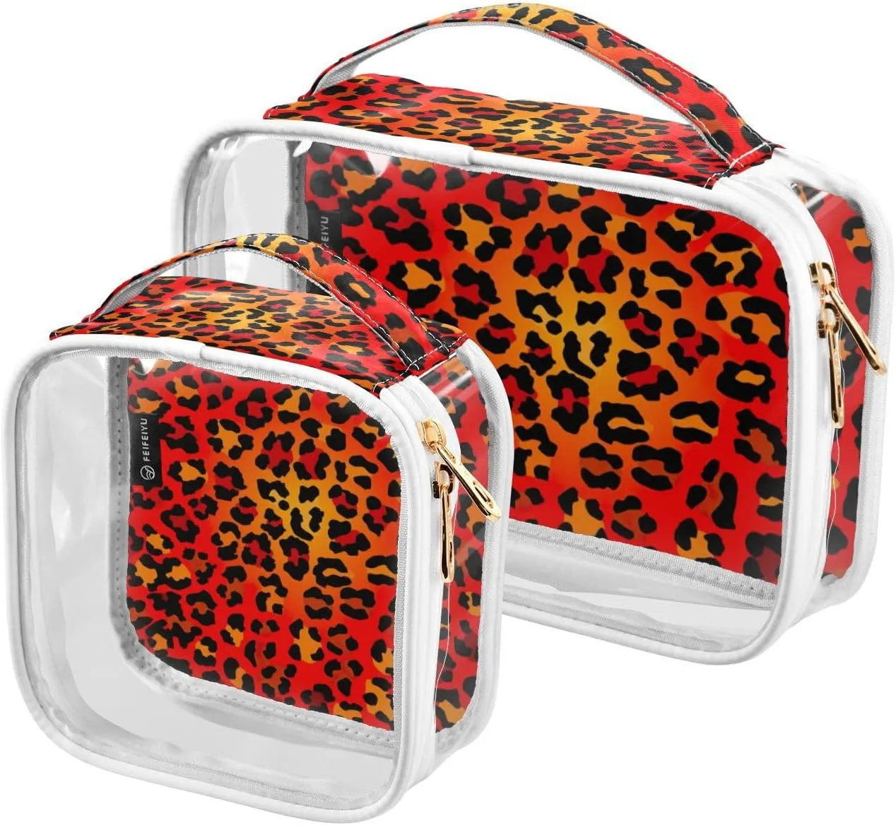 GAIGEO Abstract Leopard 2 Pack Clear Toiletry Bag Set, 2 Pack Makeup Bag, Clear Plastic Toiletry Bags for Traveling