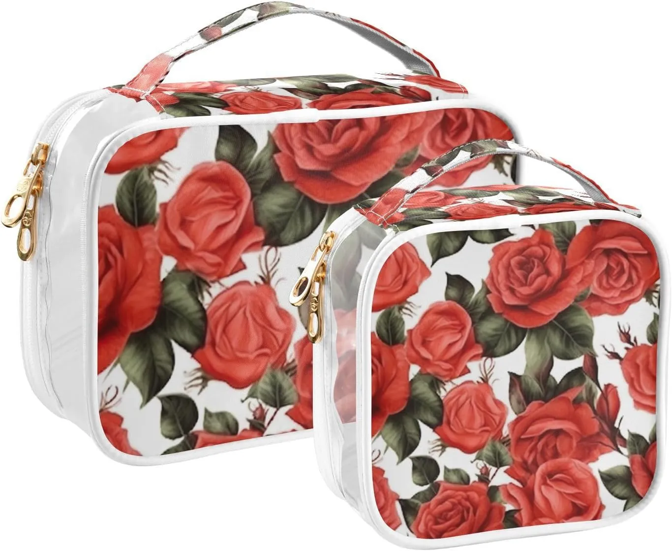 GAIGEO All Red Roses Clear Makeup Bag Set, Travel Toiletry Bag 2 Pack, Travel Accessories Bags, 2 Pack