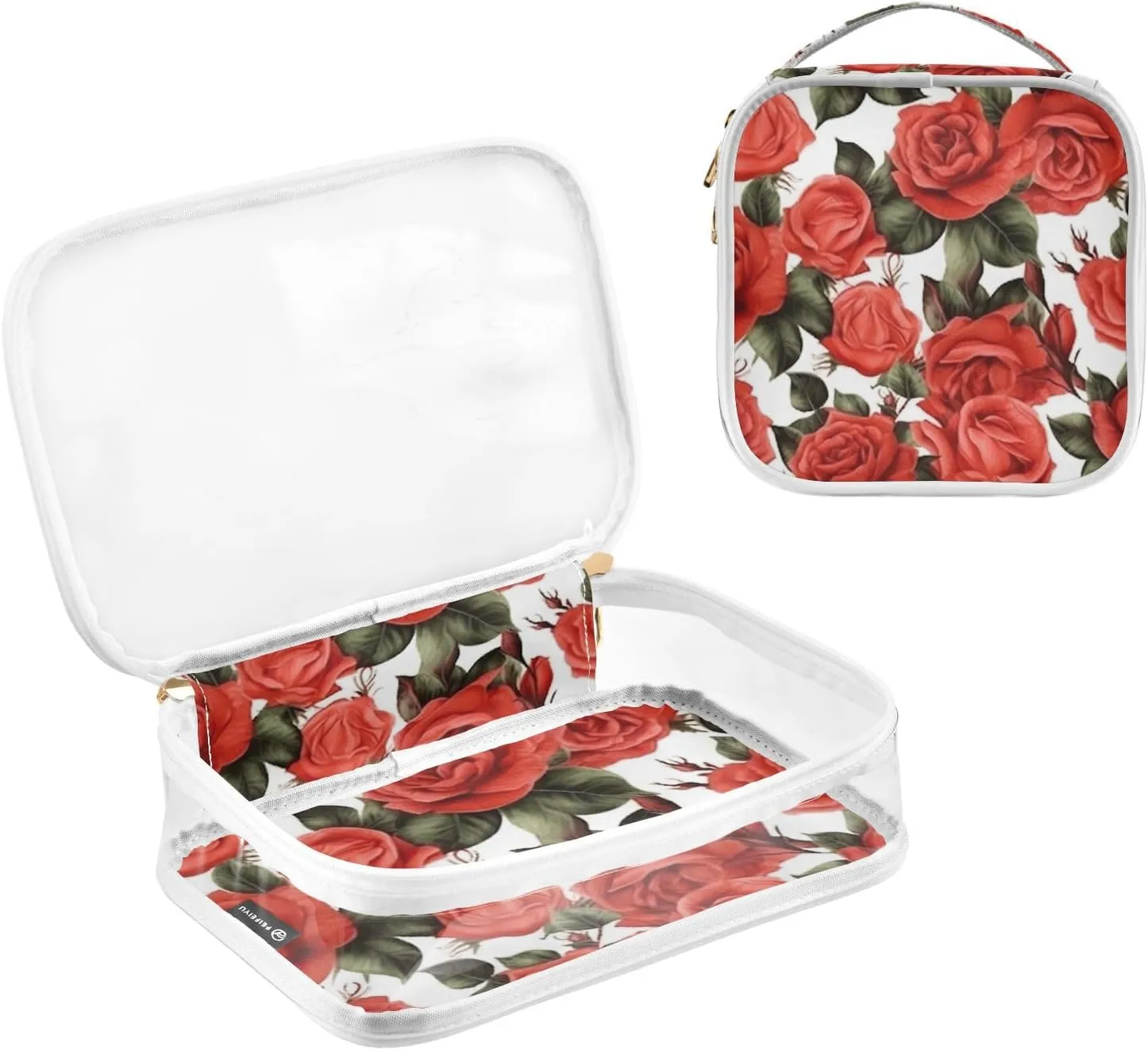GAIGEO All Red Roses Clear Makeup Bag Set, Travel Toiletry Bag 2 Pack, Travel Accessories Bags, 2 Pack