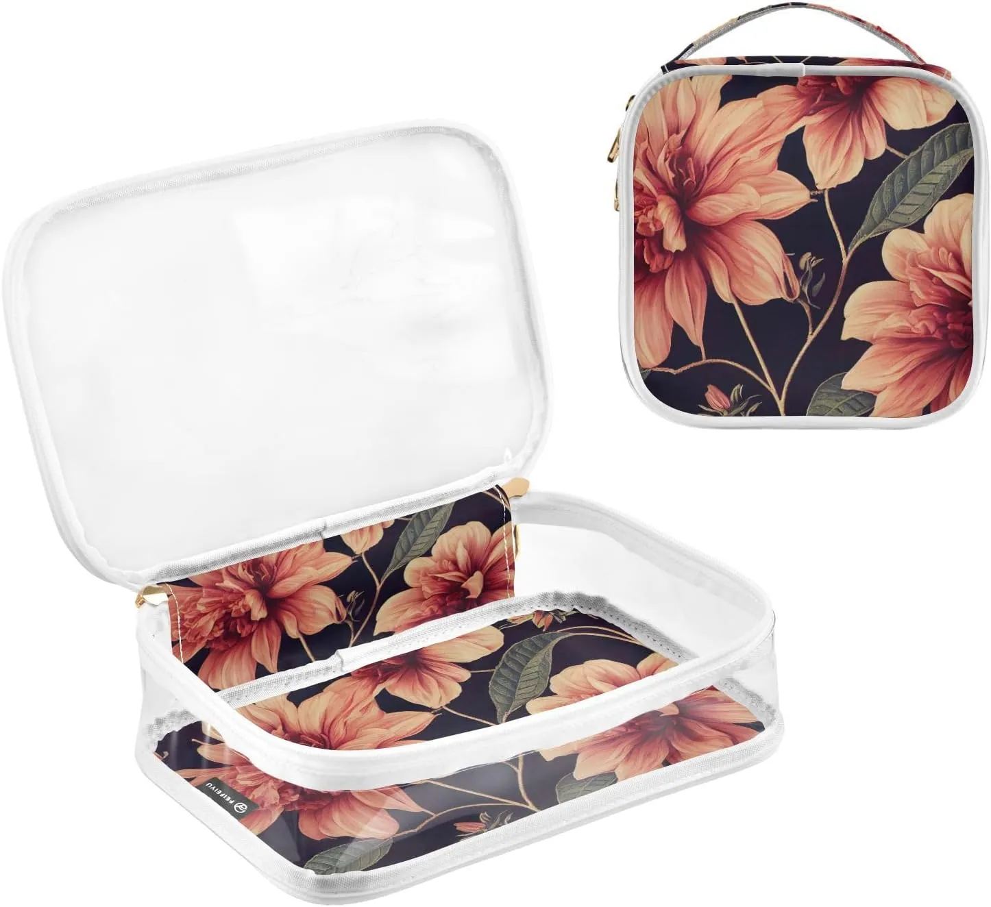 GAIGEO Beautiful Flower Leaves Clear Cosmetic Bag Set, Tsa Approved Toiletry Bag for Carry On, Travel Accessories Bags, 2 Pack