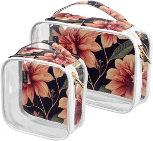 GAIGEO Beautiful Flower Leaves Clear Cosmetic Bag Set, Tsa Approved Toiletry Bag for Carry On, Travel Accessories Bags, 2 Pack