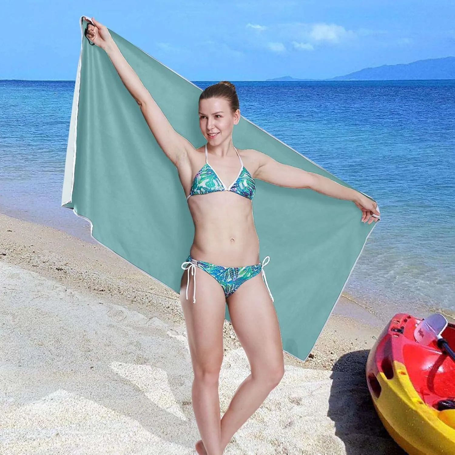 GAIGEO Cadet Blue Fast Drying Beach Towels, Thin Beach Towel with Storage Bag, for Adult, Quick Dry Towels for Camping, Travel, 30"x60"