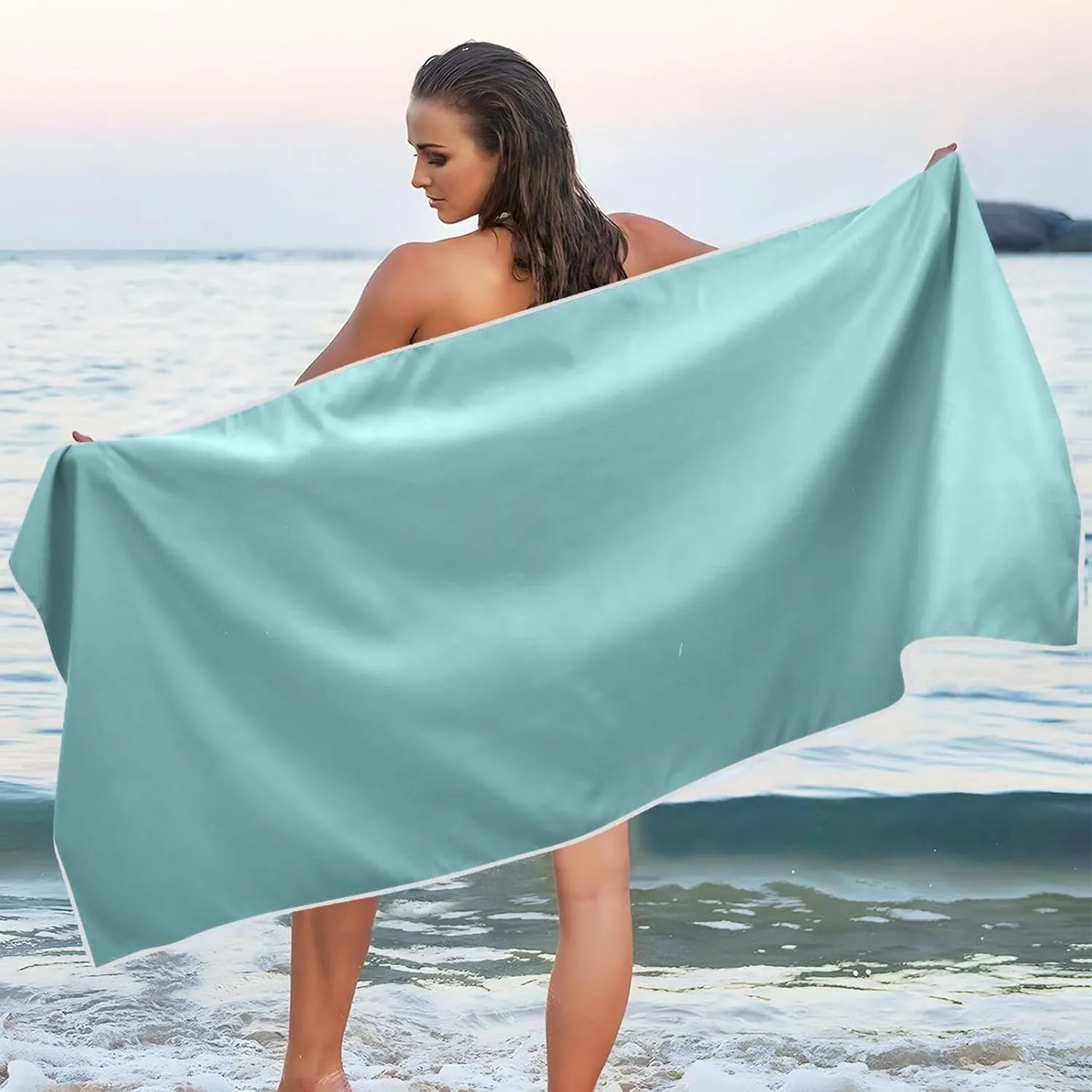 GAIGEO Cadet Blue Fast Drying Beach Towels, Thin Beach Towel with Storage Bag, for Adult, Quick Dry Towels for Camping, Travel, 30"x60"