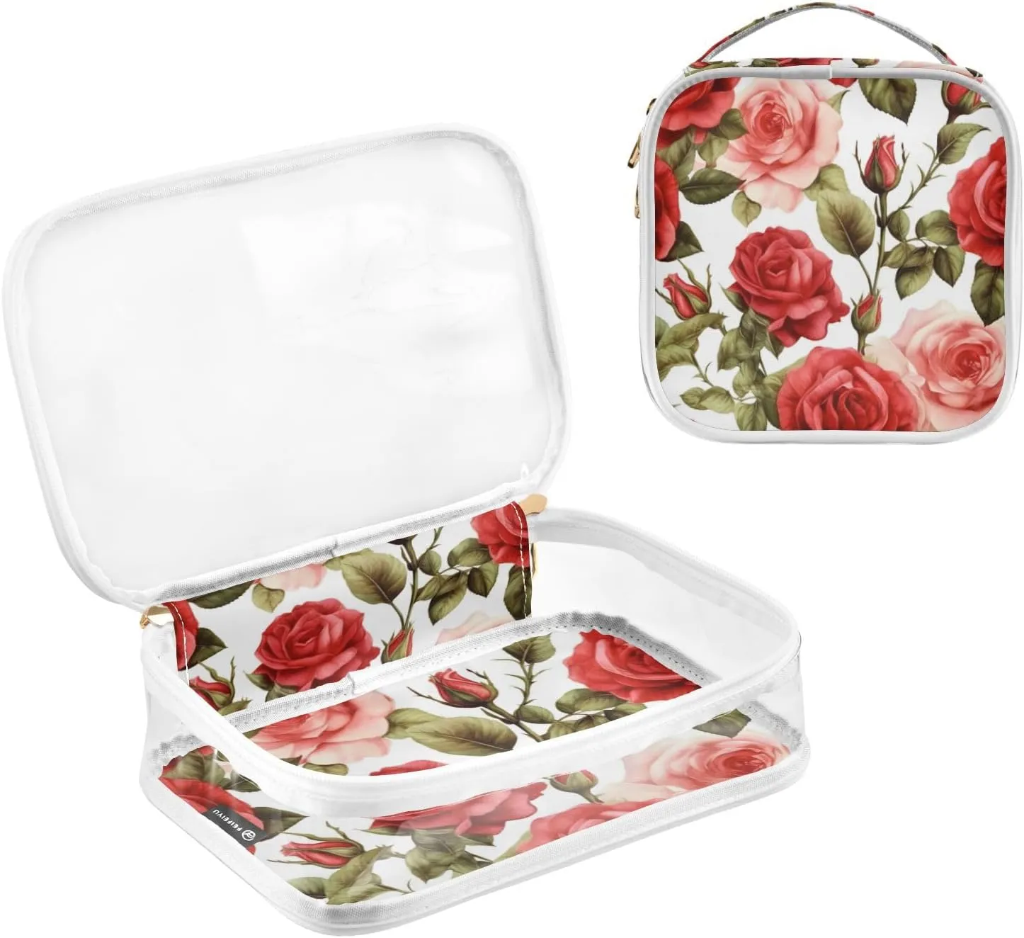 GAIGEO Vintage Roses on a White 2 Pack Clear Makeup Bag Set, Liquids Travel Bag, Clear Travel Bags for Air Travel