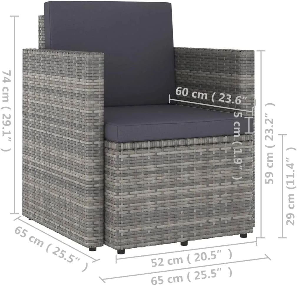 Garden Chairs, Balcony Chairs, Patio Chair with Cushions, Easy to Clean Suitable for Patio, Porch, Backyard, Balcony, Poolside, Garden Poly Rattan Gray