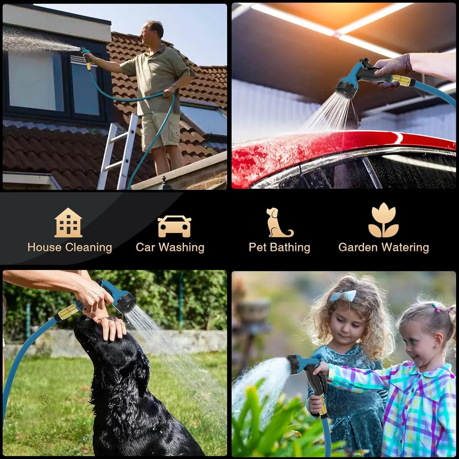 Garden Hose 100ft, Water Hose with 10 Function Spray Nozzle, Water Hose No Kink & Leakproof, Easy to Move & Store