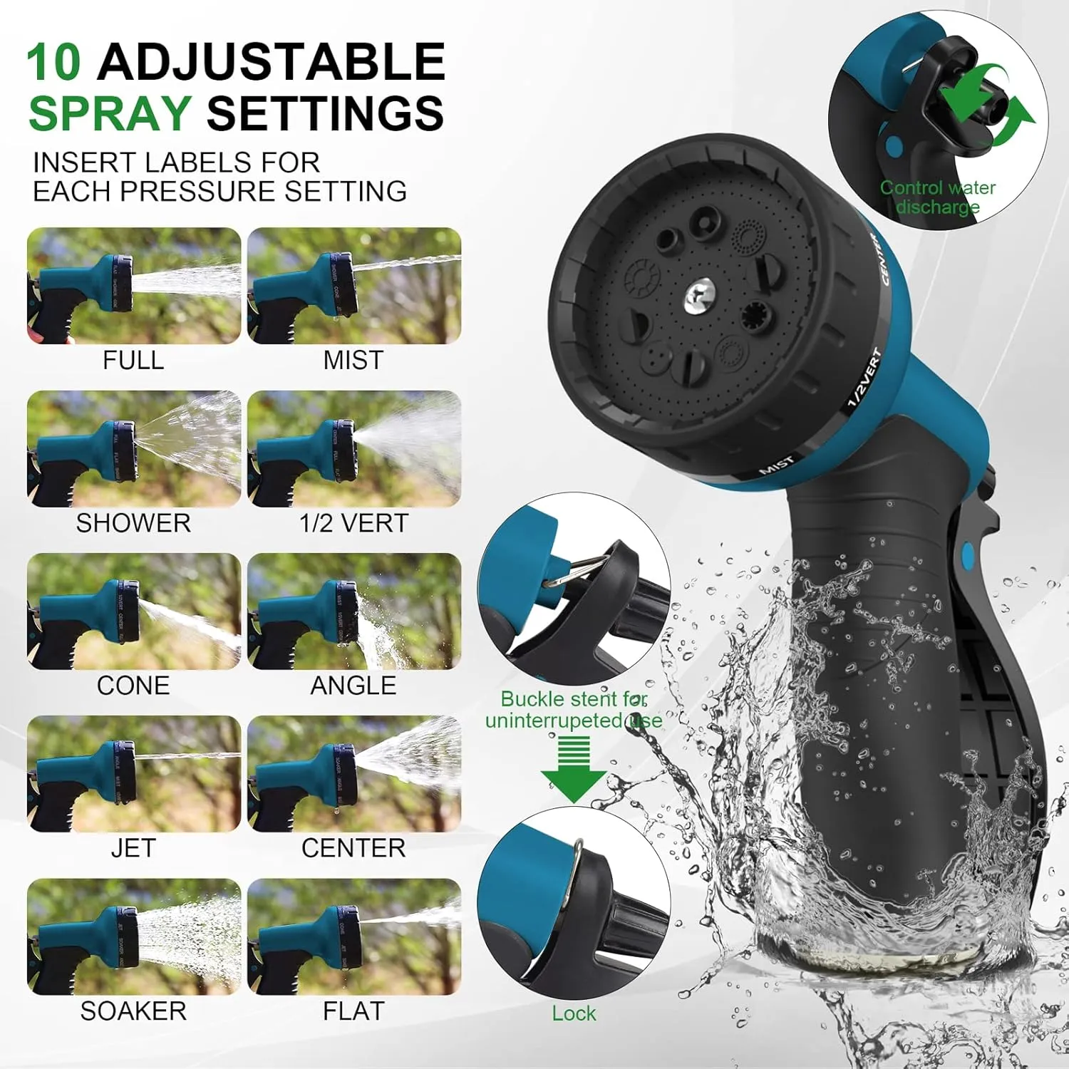 Garden Hose 100ft, Water Hose with 10 Function Spray Nozzle, Water Hose No Kink & Leakproof, Easy to Move & Store