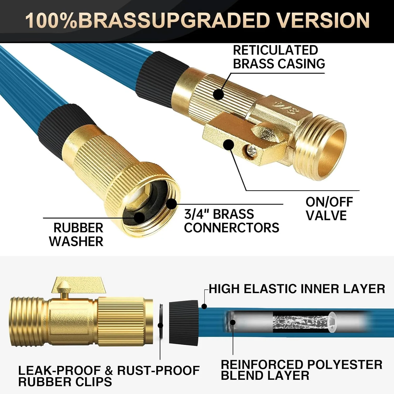 Garden Hose 100ft, Water Hose with 10 Function Spray Nozzle, Water Hose No Kink & Leakproof, Easy to Move & Store