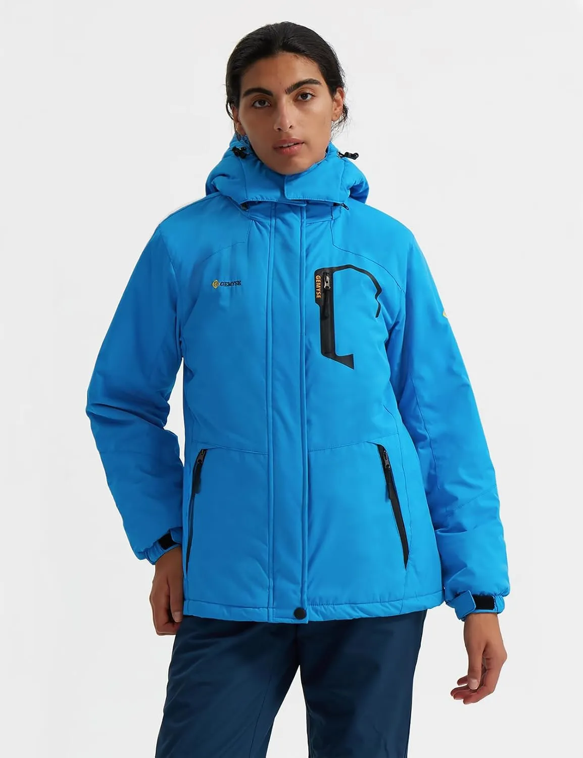 GEMYSE Women's Ski Snow Jacket Warm Winter Waterproof Coat Snowboard Rain Jacket Hooded Windproof Windbreaker