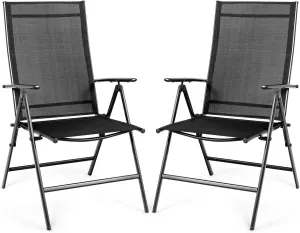 Giantex Set of 2 Patio Dining Chairs, Folding Outdoor Chairs, Portable Camping Chairs with Breathable Fabric, Foldable Chairs with Armrest High Backrest for Garden Patio Pool Beach Yard, Black